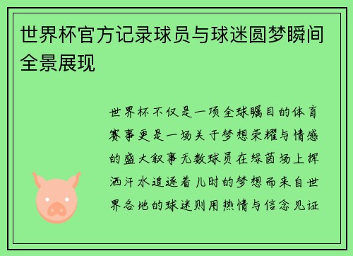 世界杯官方记录球员与球迷圆梦瞬间全景展现