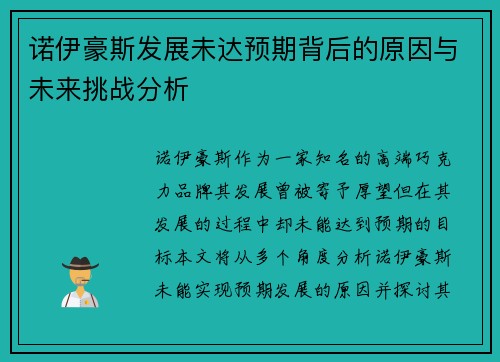 诺伊豪斯发展未达预期背后的原因与未来挑战分析